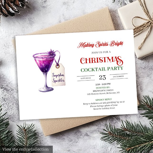 Convite Trendy editable Christmas cocktails party invite (Trendy editable Christmas cocktails party invitation

)