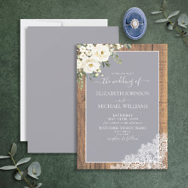 Convite Trendy Elegant Cinza Rustic Wood Script Wedding In