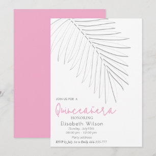 Convite Trendy Embossed Palm - script minimalista Quinceañ
