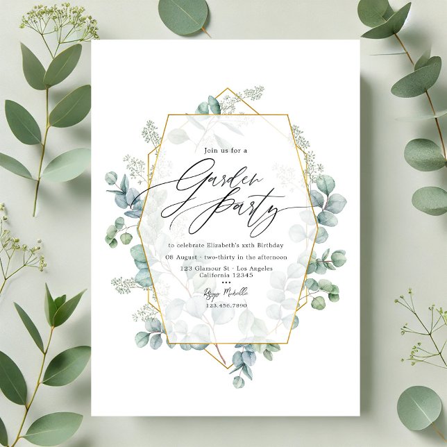 Convite Trendy Eucalyptus Geométrico Herbarium Party (Trendy Eucalyptus Geometric Herbarium Garden Party Invitation)