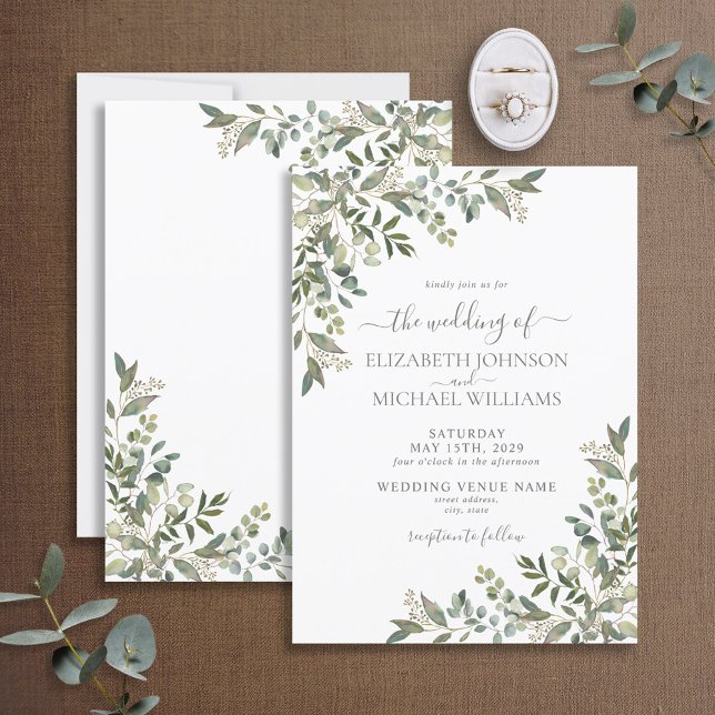 Convite Trendy Eucalyptus Greenery Script Wedding (Criador carregado)