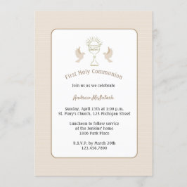 Convite Trendy First Communion Tan Stripes com Chalice
