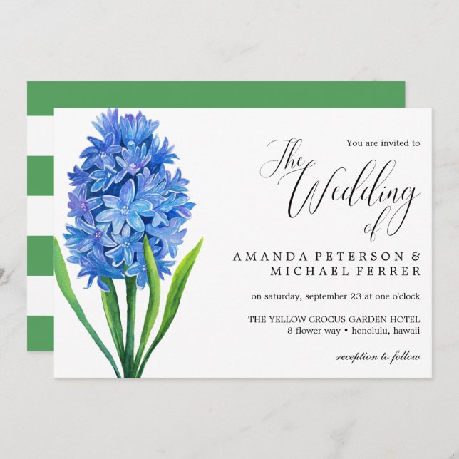 Convite Trendy Flower Blue Hydrangea casamento russo (Frente/Verso)