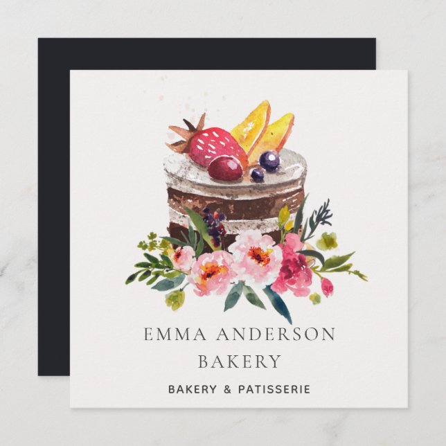 Convite Trendy Fruta Floral Cake Patisserie Cupcake Bakery (Frente/Verso)