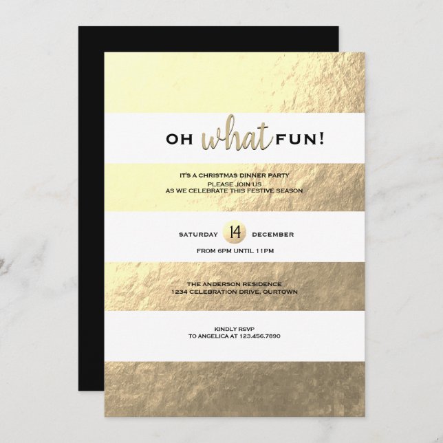 Convite Trendy Gold Foil Strik Festa de Natal (Frente/Verso)