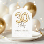 Convite Trendy Gold Thirty Balloons 30th Birthday Party<br><div class="desc">Make your 30th birthday celebration unforgettable with our customizable invitation featuring watercolor gold foil balloon numbers 30 on a timeless white background. Edit it to make it yours and set the tone for a party everyone will remember.</div>