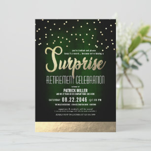 Convite Trendy Green/Dourado Surprise Retirement Party