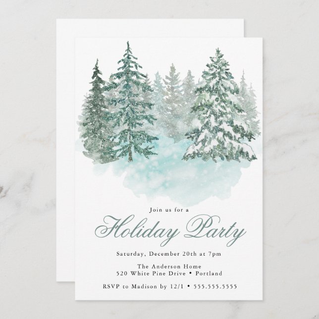 Convite Trendy Greenery Elegant Winter Holiday Party (Frente/Verso)