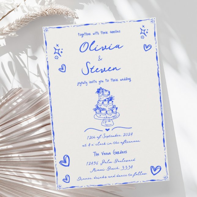 Convite Trendy Hand Drawn Casamento Azul Quirky Scribble (Criador carregado)