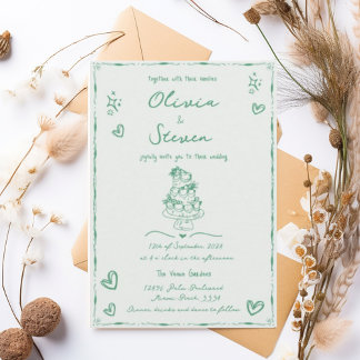 Convite Trendy Hand Drawn Quirky Scribble Sage Wedding