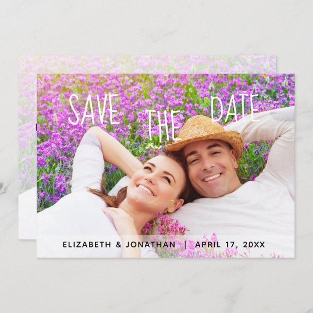 Convite Trendy Hand Lettered Photo Save The Date (A Foto d (Frente/Verso)
