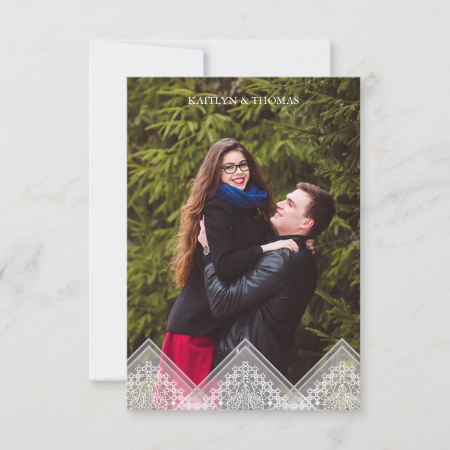 Convite Trendy Lace Transparency Wedding Photo Instant (Frente)