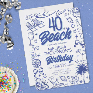 Convite Trendy Mão Desenhada 40 É Um Aniversário De Praia