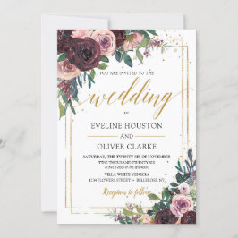 Convite Trendy mauve rosas poeirentos flores cor-de-rosa d