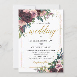Convite Trendy mauve rosas poeirentos flores cor-de-rosa d