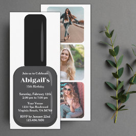 Convite Trendy Modern Black & White Nail Polish Birthday