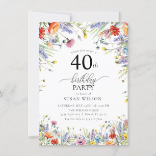 Convite Trendy Modern Elegant Floral   aniversário de 40 a