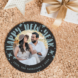 Convite Trendy Modern Handwritten New Year Photo Card