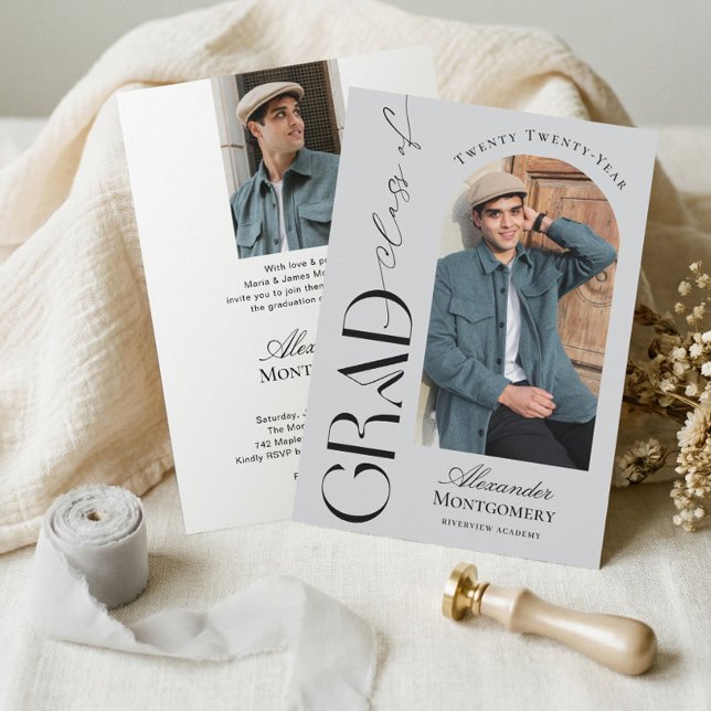 Convite Trendy Modern Minimal Arch Photo Graduation Party (Trendy Modern Minimal Arch Photo Graduation Party Invitation)