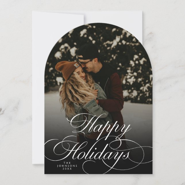 Convite Trendy Modern Script & Arch 1 Photo Christmas Card (Frente)