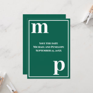 Convite Trendy Monograma Emerald Green Salvar a Data