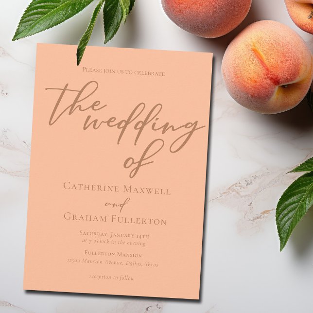 Convite Trendy Peach Typografia Casamento de Verão (Criador carregado)