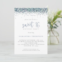 Convite Trendy Peacock Blue Glitter Sweet 16 Aniversário