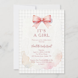 Convite Trendy Pink Coquette Bow Girl Baby Shower LPM26