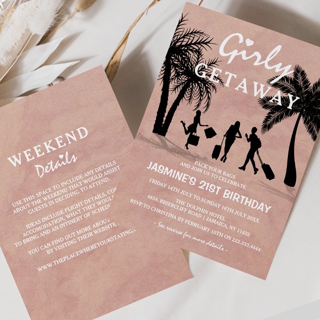 Convite Trendy Pink Girly Getaway No Fim de Semana de Aniv (Criador carregado)