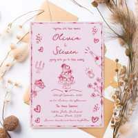 Trendy Pink Hand Drawn Quirky Scribble Wedding