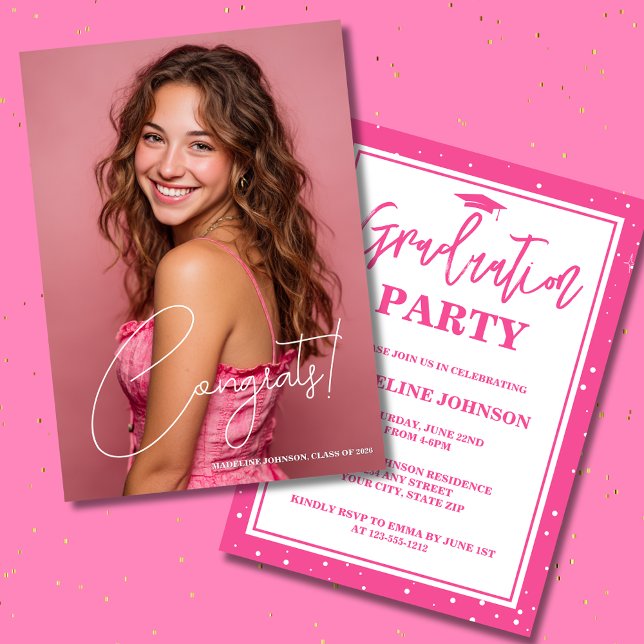 Convite Trendy Pink Photo 2026 Graduation Party (Criador carregado)