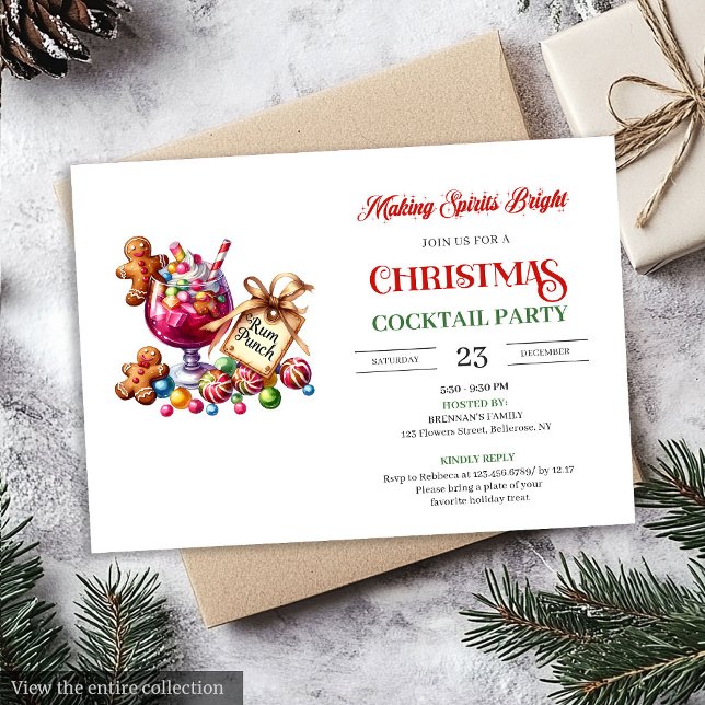 Convite Trendy printable Christmas cocktails party invites (Trendy printable Christmas cocktails party invitation

)