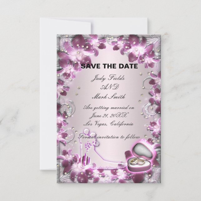 Convite Trendy Purple Floral Chic Salve A Placa Date (Frente)