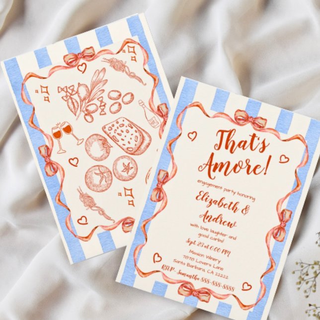 Convite Trendy Quirky Hand Drawn Whimsical (That's Amore! Engagement Dinner Invitations. Trendy Hand Drawn.)