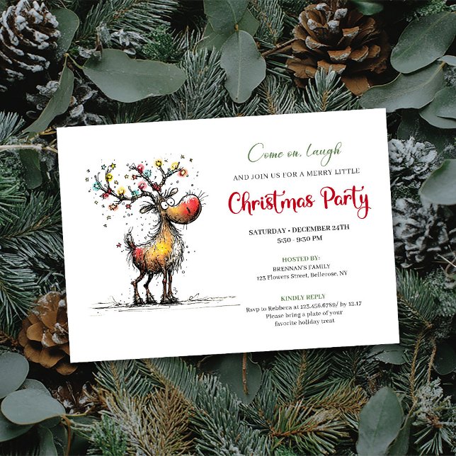 Convite Trendy Quirky Reindeer Watercolor Party Invite (Trendy Quirky Reindeer Watercolor Party Invite)