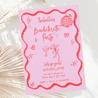 Convite Trendy Quirky Wavy Festa de solteira Desenhada