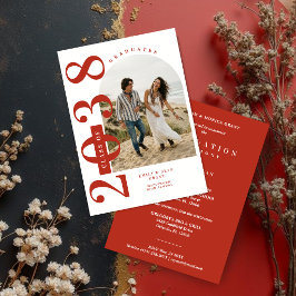 Convite Trendy Red Arch Twins Graduation Photo TMF26