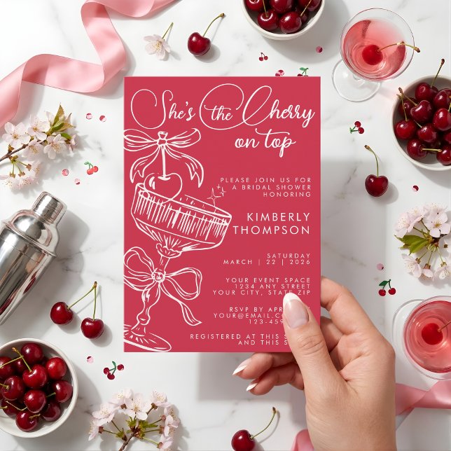 Convite Trendy Red She's The Cherry On Top Bridal Shower (Criador carregado)