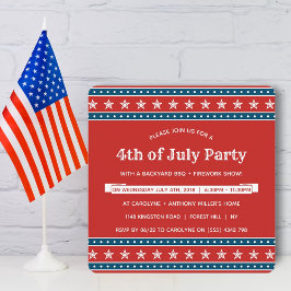 Convite Trendy Red, White & Blue 4th do Partido de julho