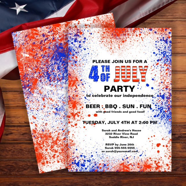 Convite Trendy Red, White & Blue 4th do Partido de julho (Criador carregado)