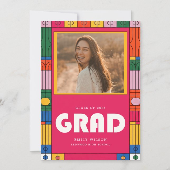 Convite Trendy Retro Modern Grad Photo Graduation (Frente)
