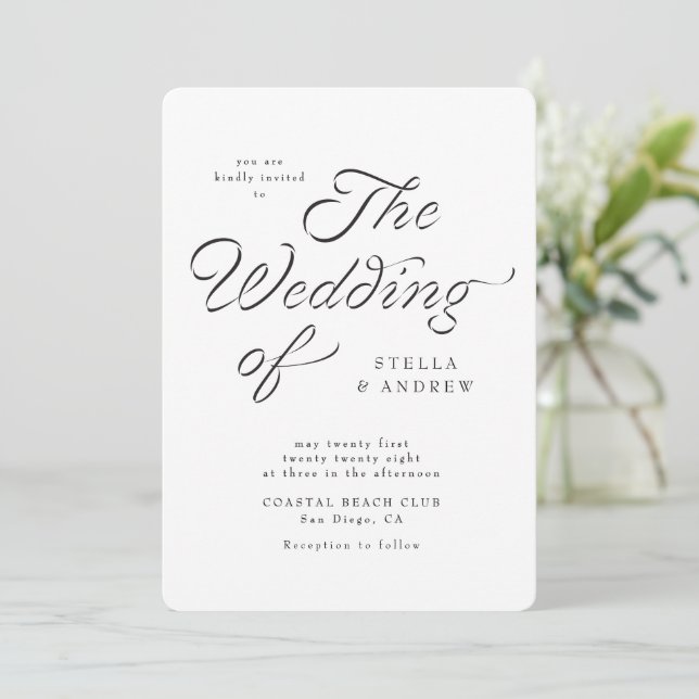 Convite Trendy Ribbon Elegant Script Wedding Invitation (Em pé/Frente)