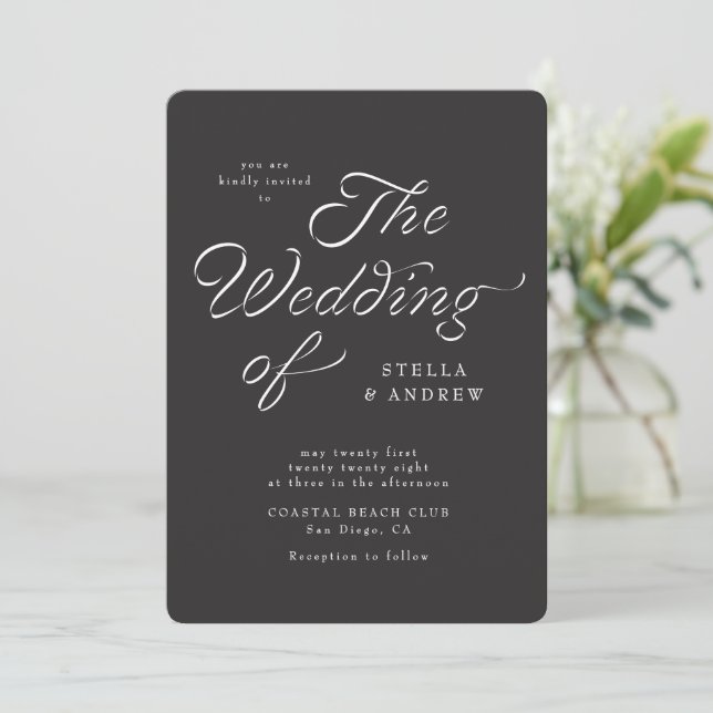 Convite Trendy Ribbon Elegant Script Wedding Invitation (Em pé/Frente)