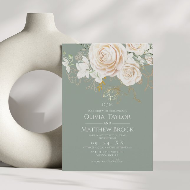 Convite Trendy Sage & Floral Wedding (Criador carregado)