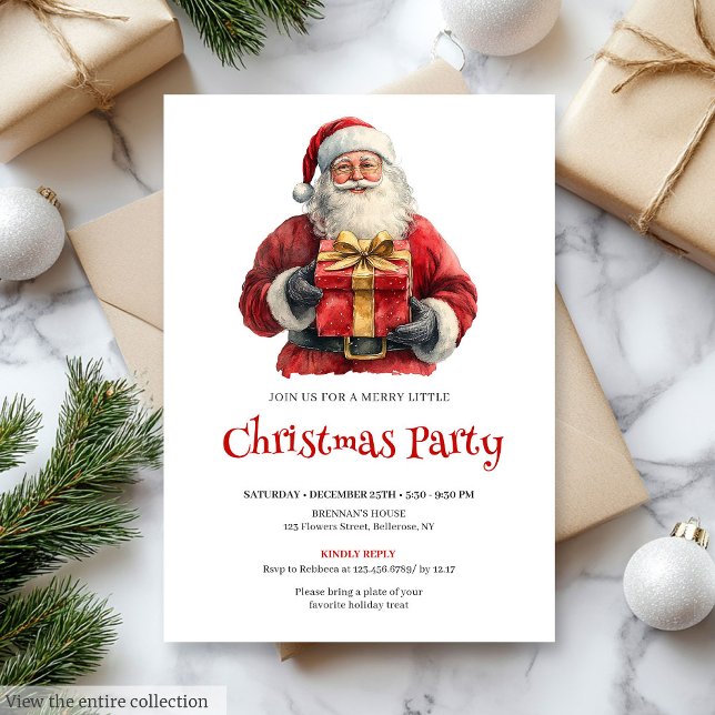 Convite Trendy Santa Watercolor Holiday Dinner Invitation (Trendy Santa Watercolor Holiday Dinner Invitation)