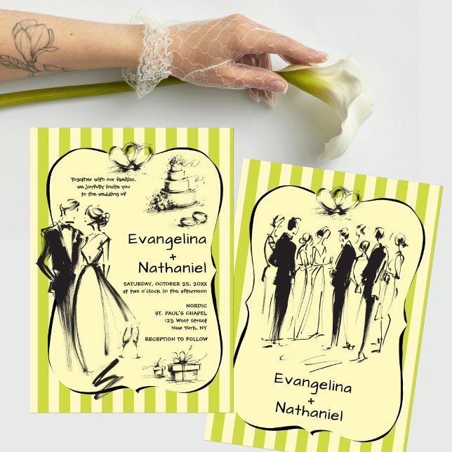 Convite Trendy Scribble Stripes Whimsical Doodle Wedding (Criador carregado)