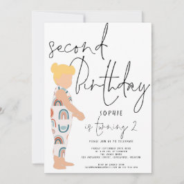 Convite Trendy Script Girl Blonde Rainbows segundo anivers