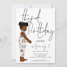 Convite Trendy Script Girl Rainbows Dark Hair aniversário 