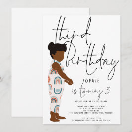 Convite Trendy Script Girl Rainbows Dark Hair aniversário 