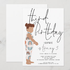 Convite Trendy Script Girl Rainbows Legal aniversário de 3